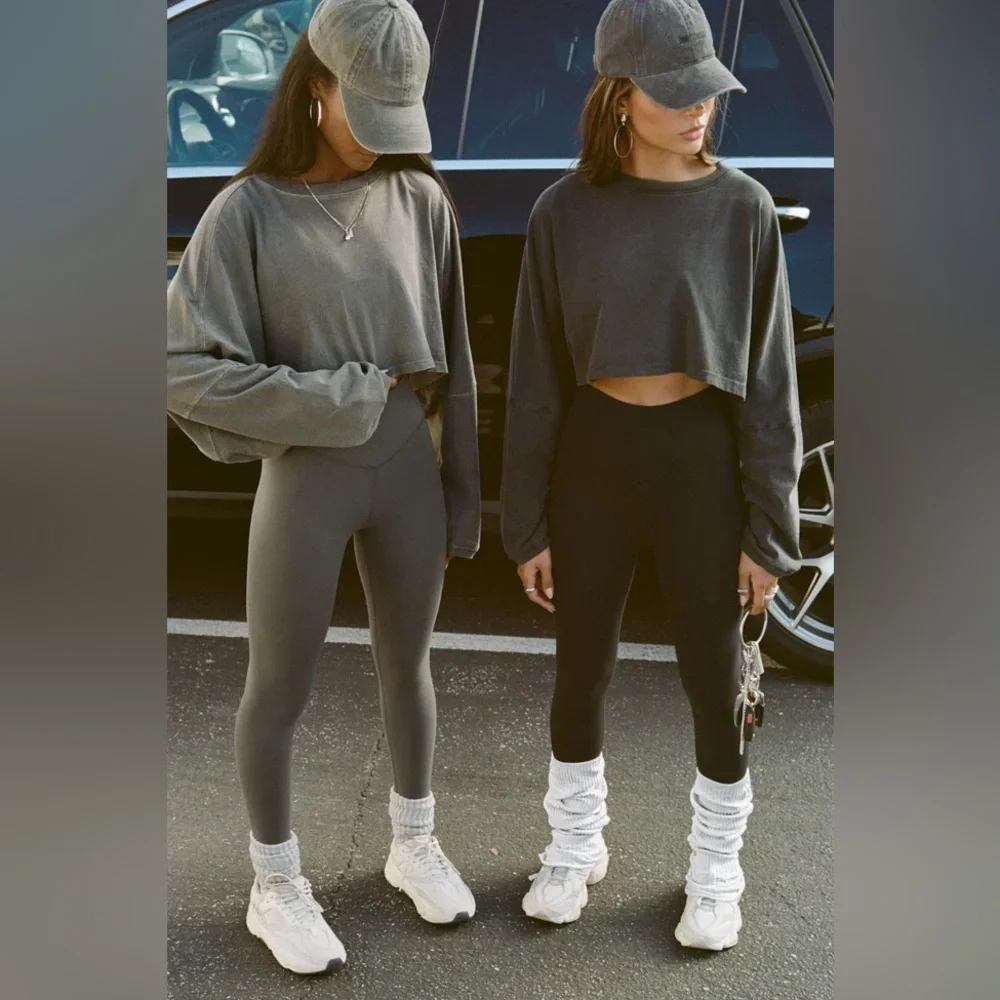 Joah Brown Slouchy Crop Long Sleeve Washed Black Cotton S - Picture 4 of 6